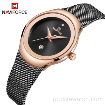 NAVIFORCE novo 5004 mesh pulseira calendário relógio à prova d &#39;água quartzo moda senhora